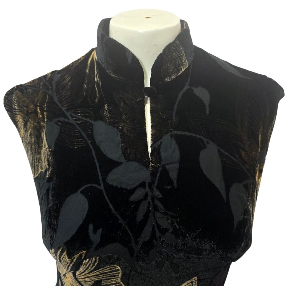 Jessica Howard Black Velvet Burnout Floral Maxi Dress Mandarin Collar 6 - Picture 2 of 5